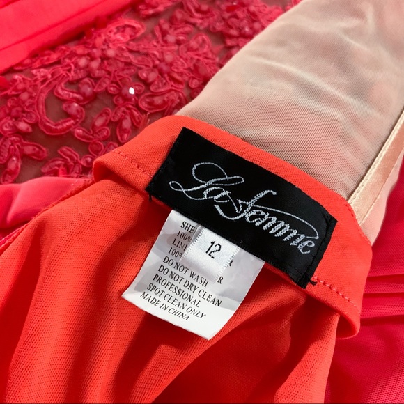 La Femme Coral Pink Evening Gown Prom Dress - Picture 16 of 16
